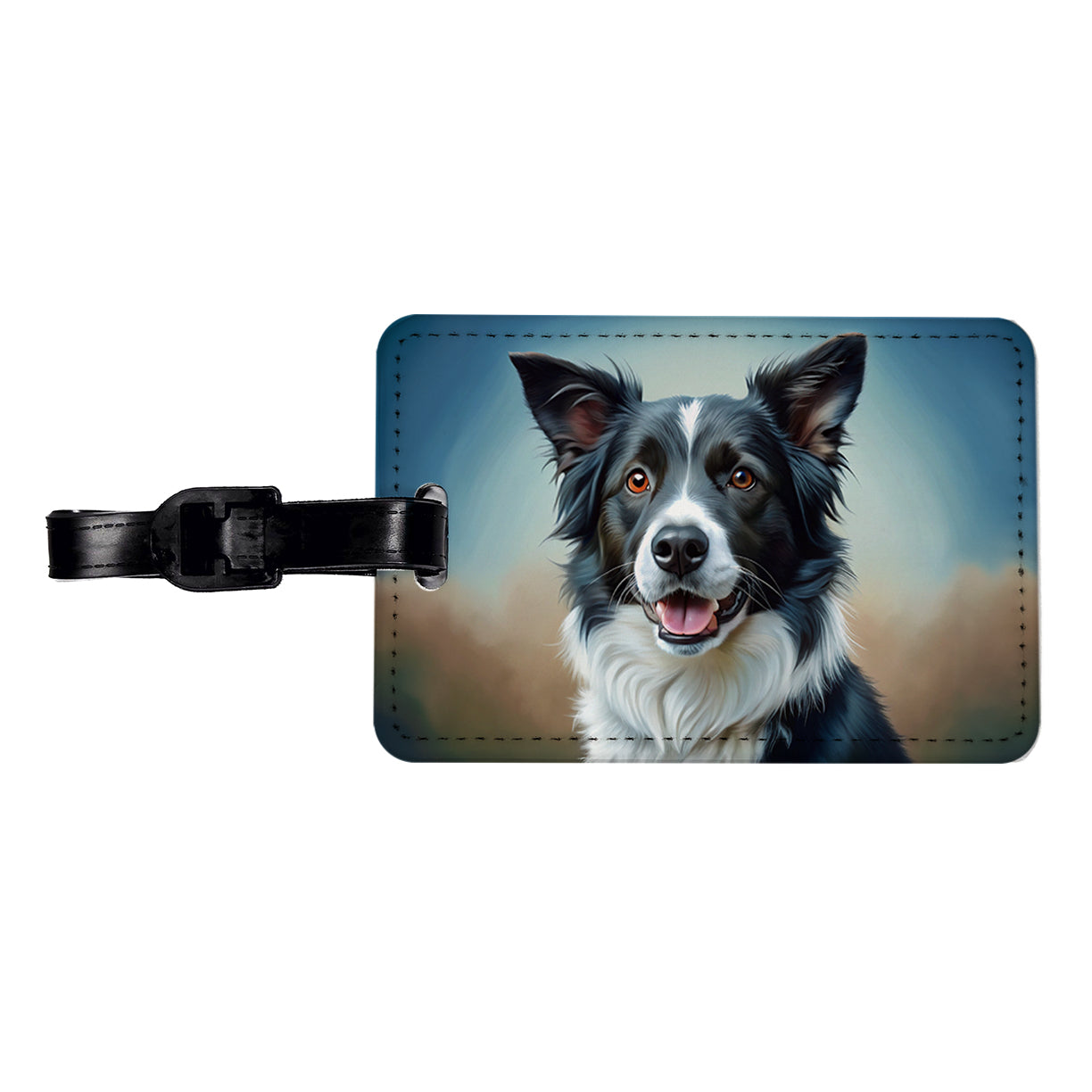 Border Collie Dog Illustration Travel Faux Leather Luggage Tag