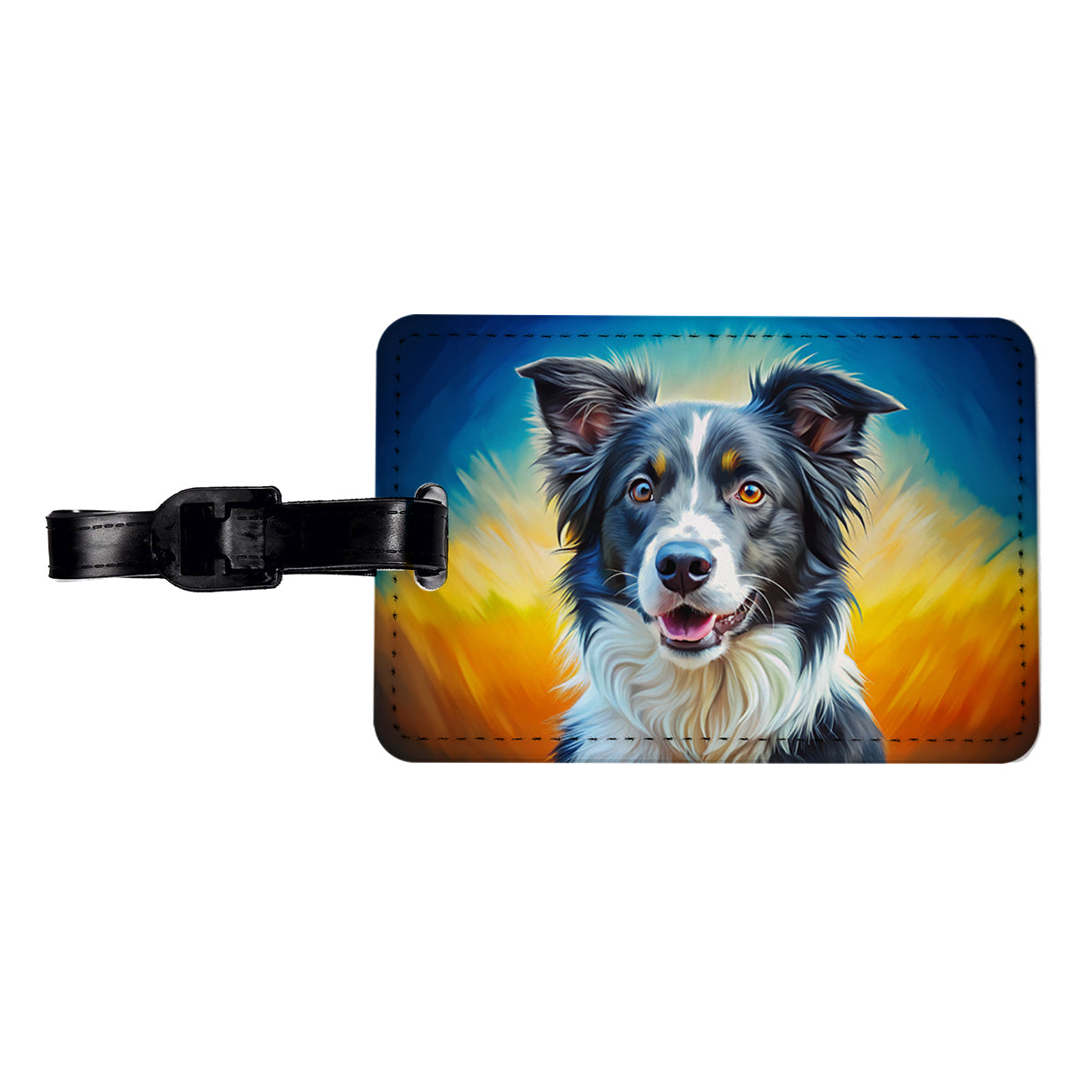 Border Collie Dog Pop Art Travel Faux Leather Luggage Tag