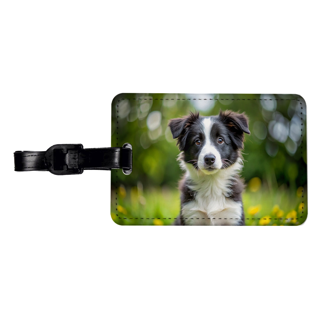Border Collie Dog Puppy Photo Travel Faux Leather Luggage Tag