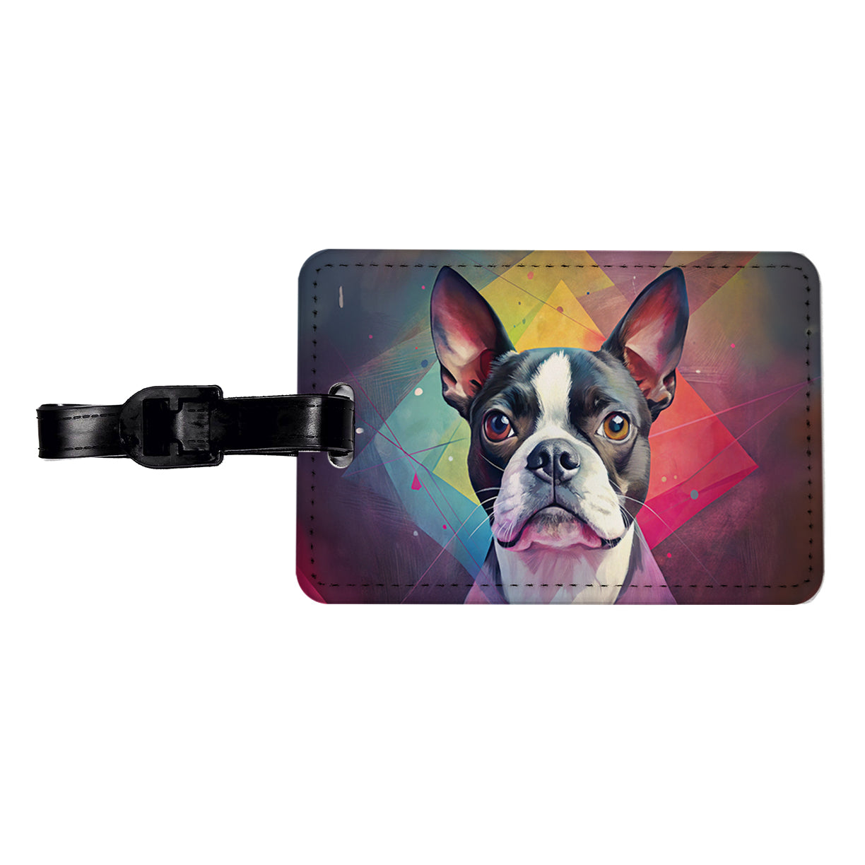 Boston Terrier Dog Contemporary Art Travel Faux Leather Luggage Tag