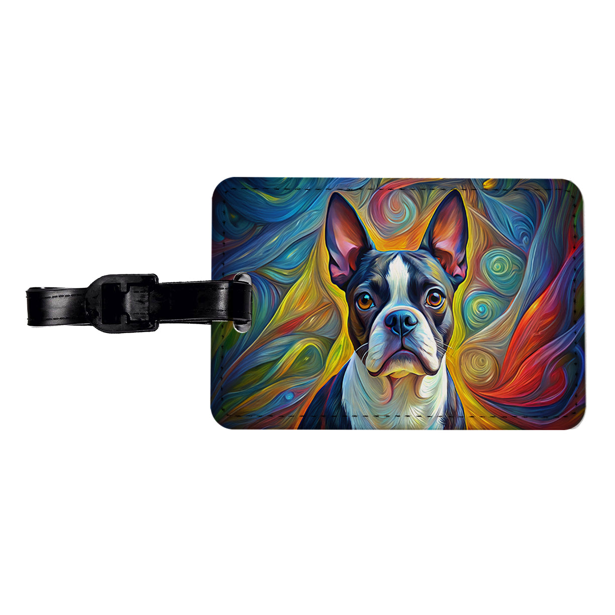 Boston Terrier Dog Expressionism Art Travel Faux Leather Luggage Tag