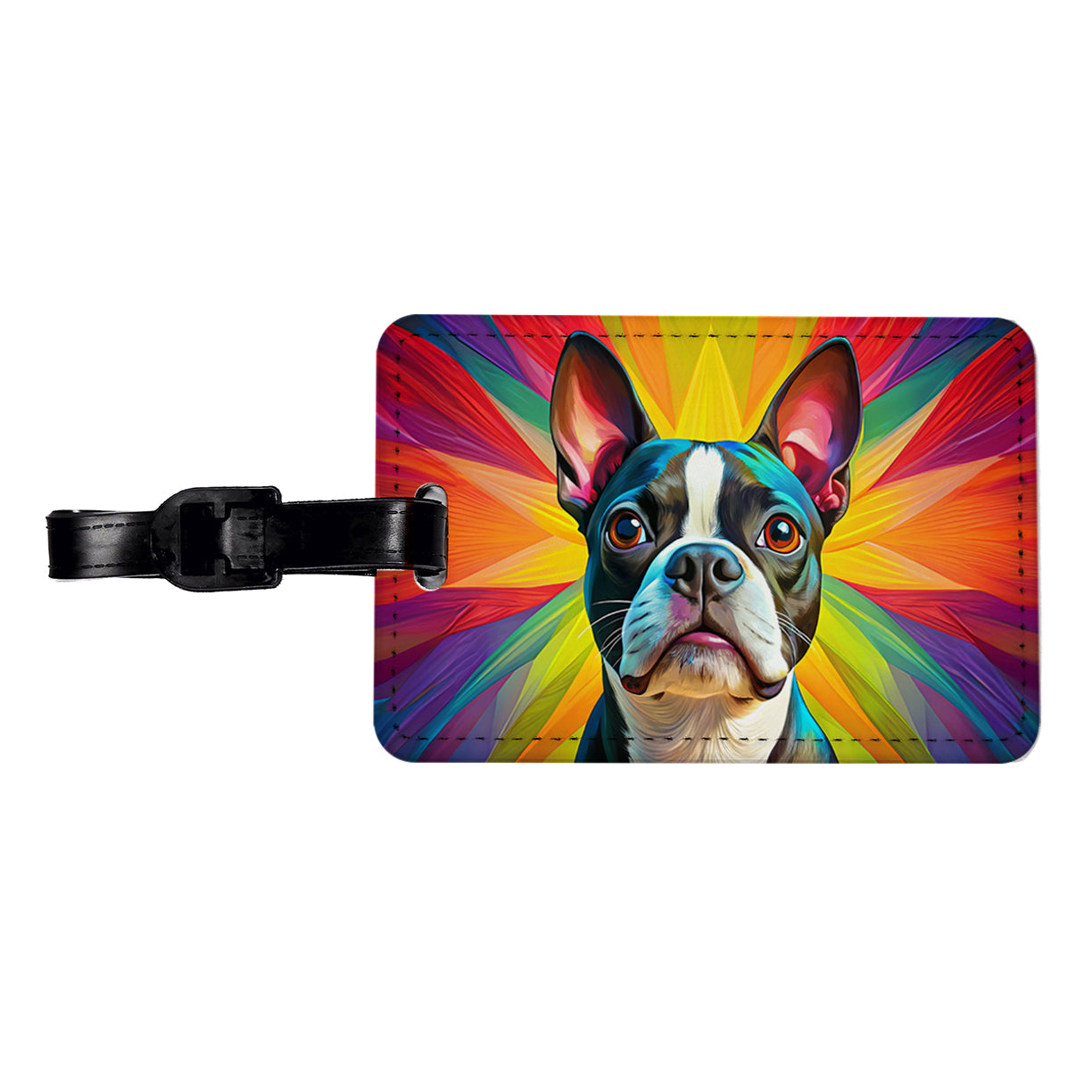 Boston Terrier Dog Pop Art Travel Faux Leather Luggage Tag