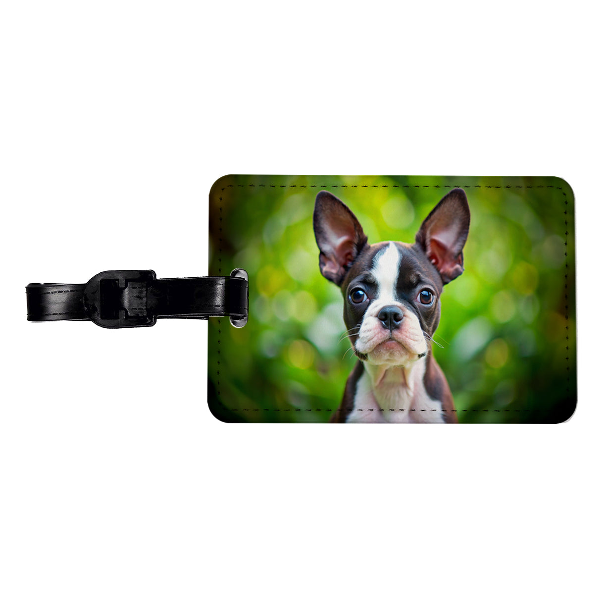 Boston Terrier Dog Puppy Photo Travel Faux Leather Luggage Tag