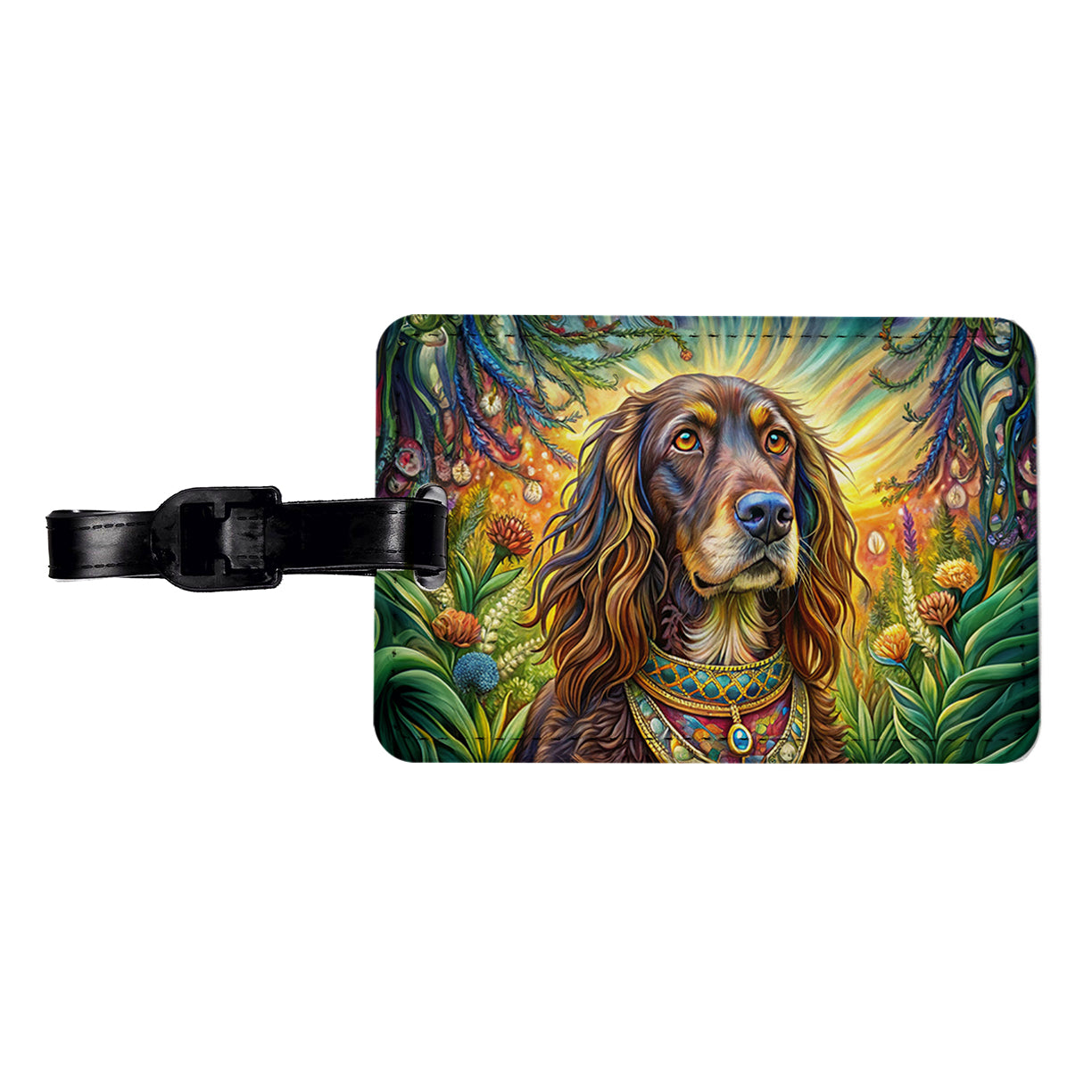 Boykin Spaniel Dog Bohemian Art Travel Faux Leather Luggage Tag