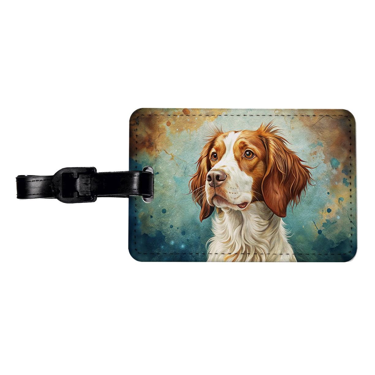 Brittany Spaniel Dog Art Nouveau Travel Faux Leather Luggage Tag