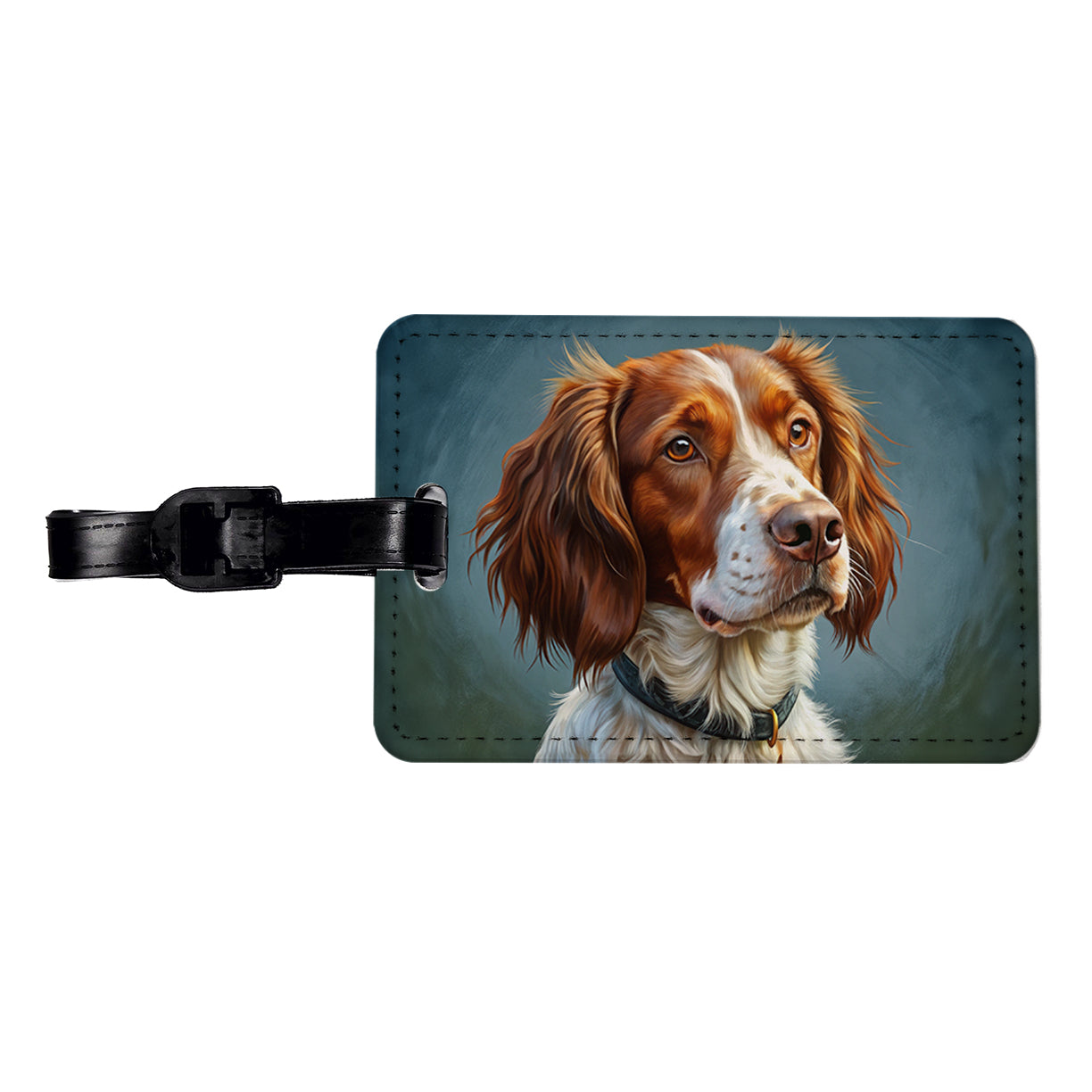 Brittany Spaniel Dog Illustration Travel Faux Leather Luggage Tag