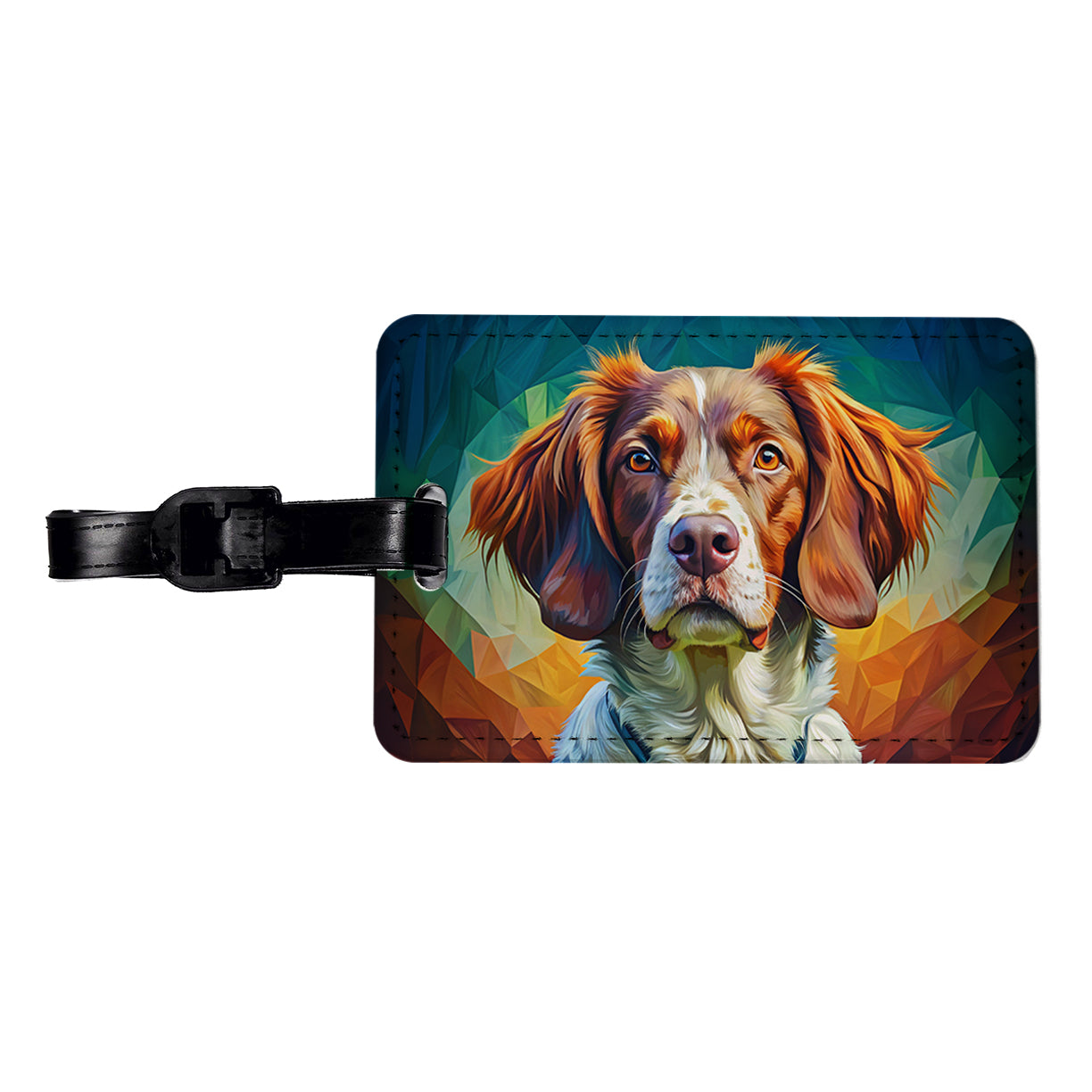 Brittany Spaniel Dog Pop Art Travel Faux Leather Luggage Tag