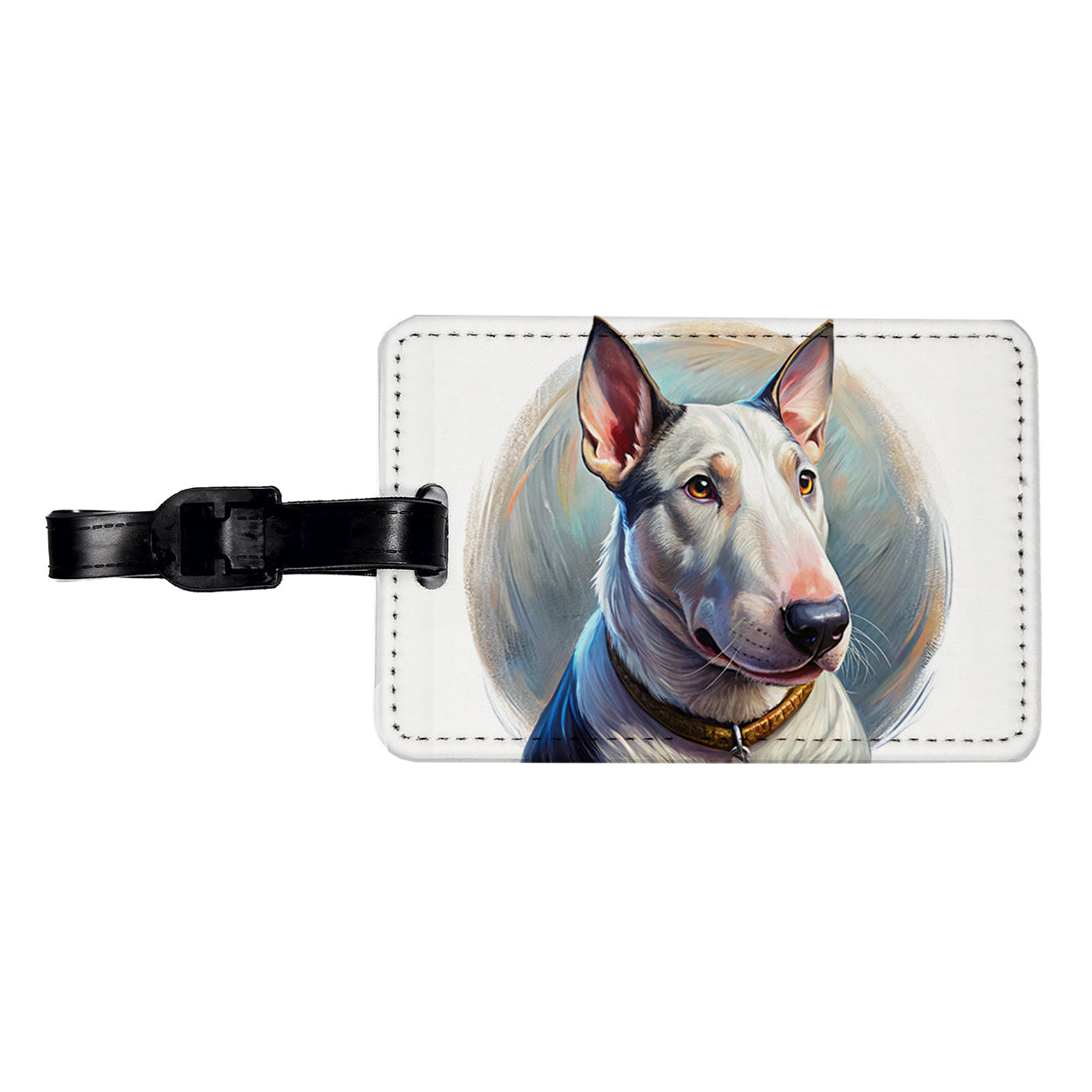Bull Terrier Dog Illustration Travel Faux Leather Luggage Tag
