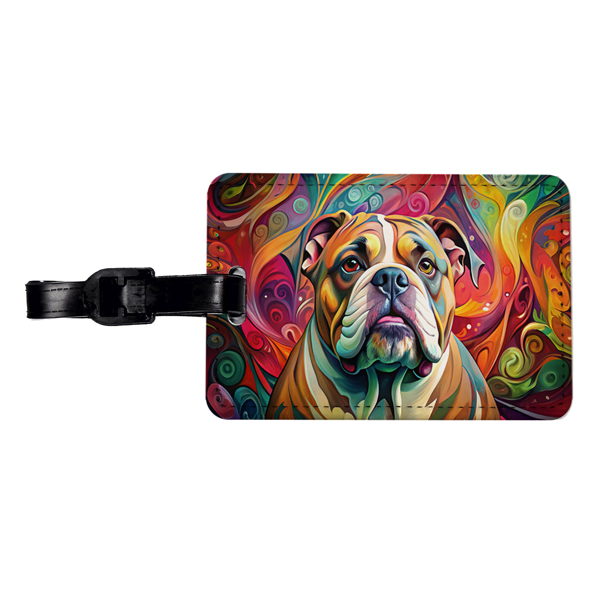 Bulldog Dog Abstract Art Travel Faux Leather Luggage Tag