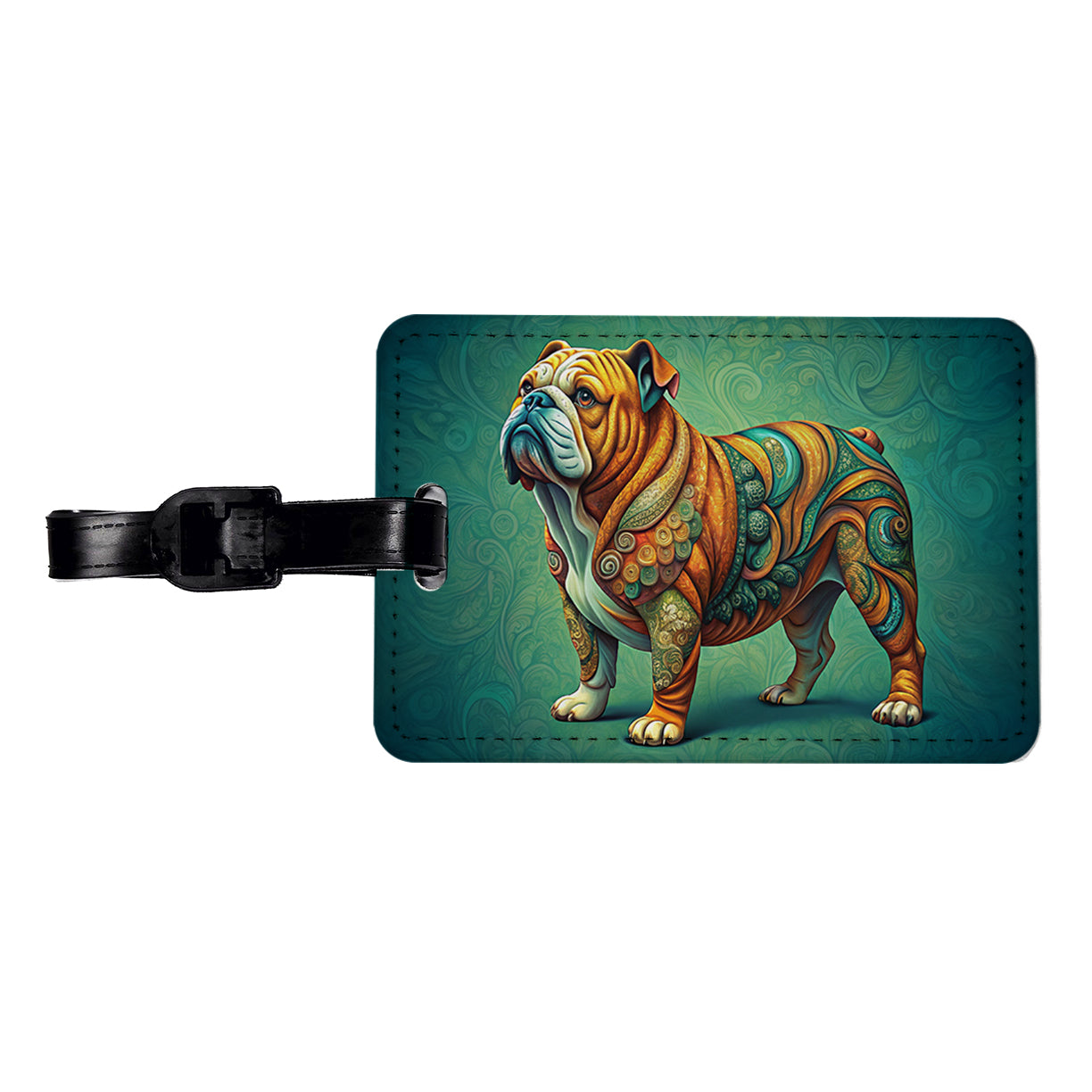 Bulldog Dog Art Nouveau Travel Faux Leather Luggage Tag