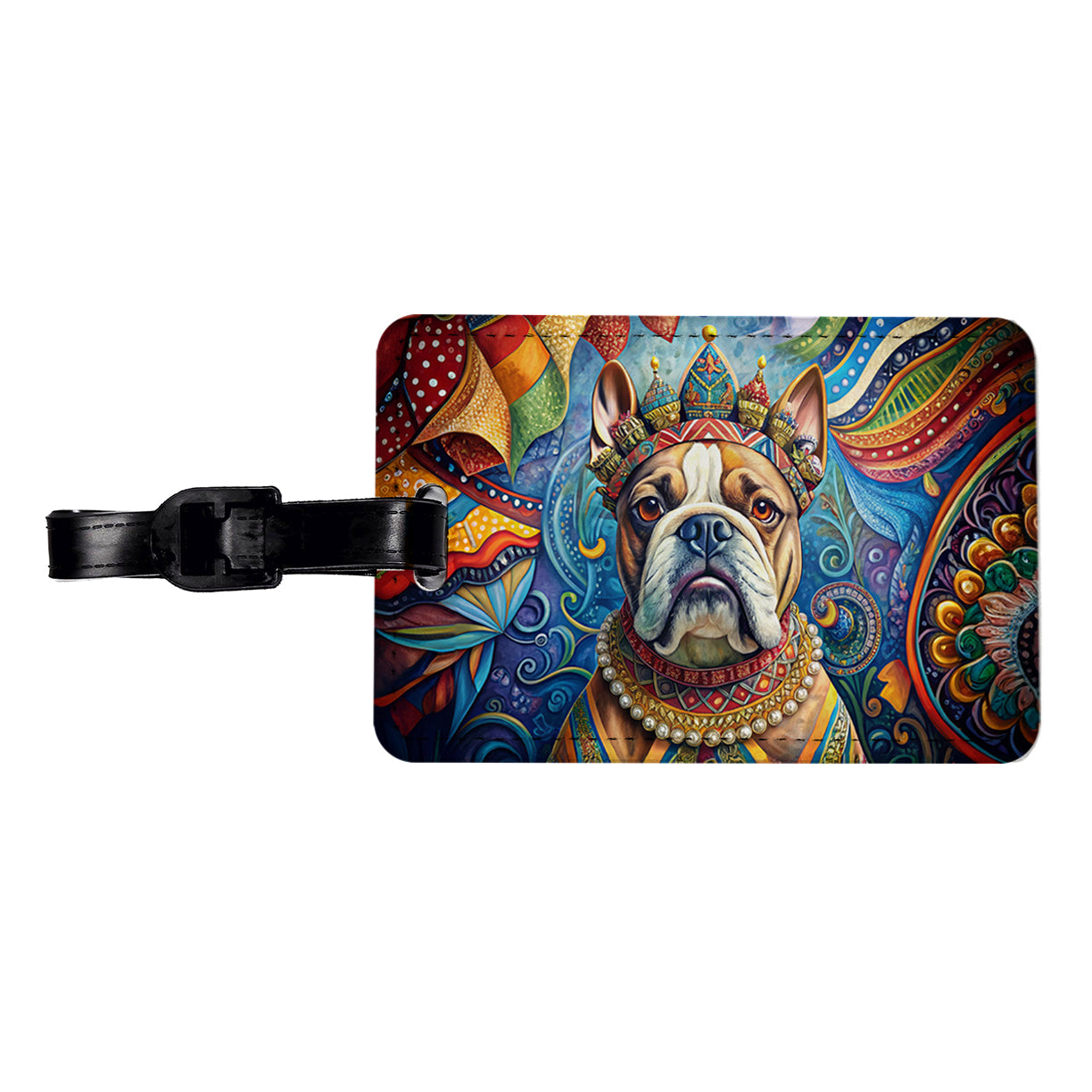 Bulldog Dog French Bohemian Art Travel Faux Leather Luggage Tag
