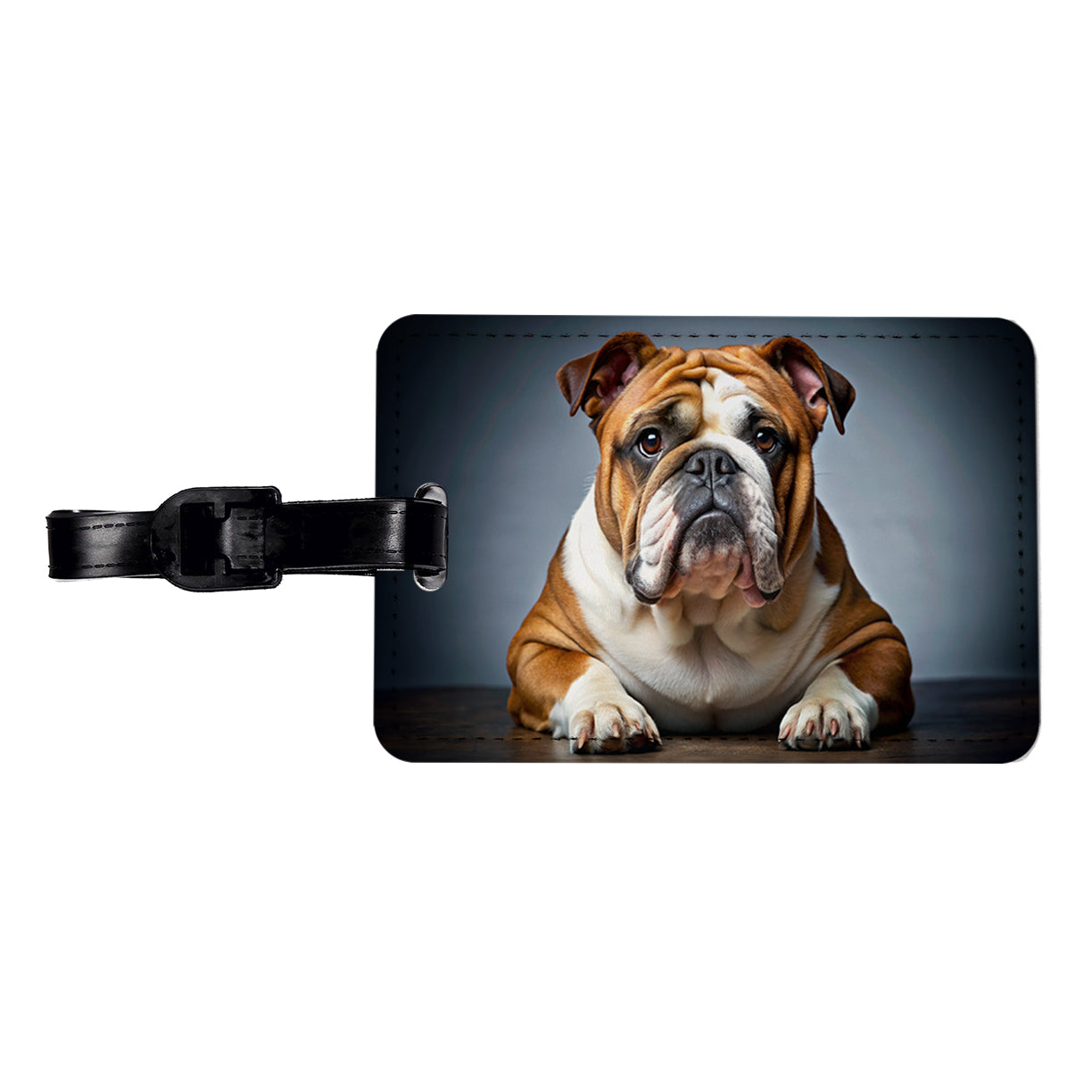 Bulldog Dog Photo Travel Faux Leather Luggage Tag