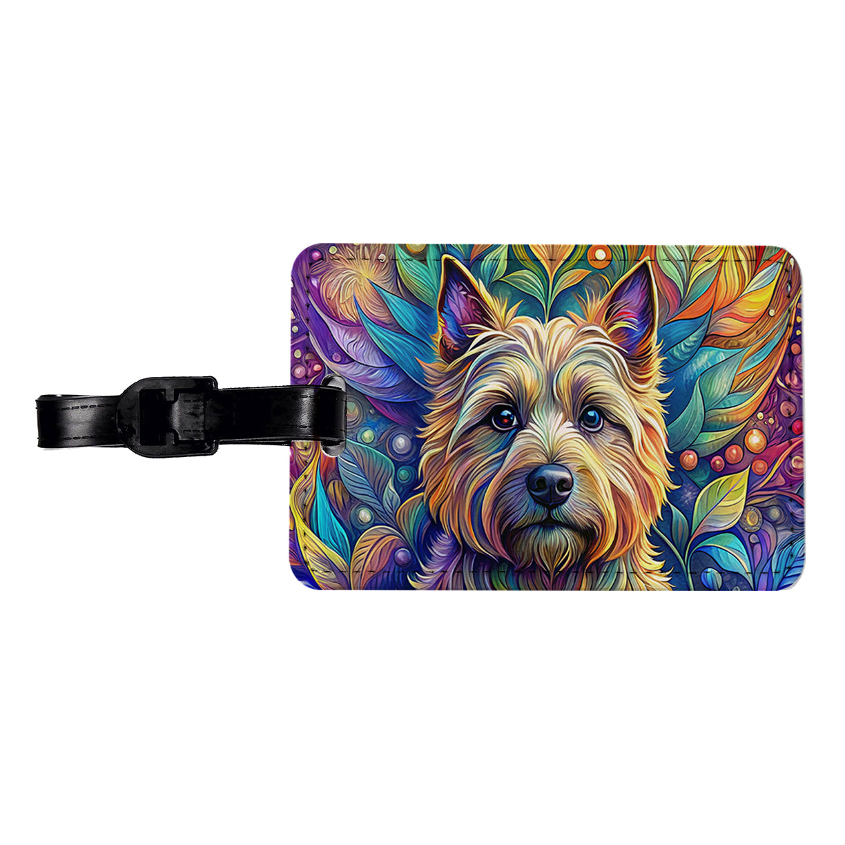 Cairn Terrier Dog Bohemian Art Travel Faux Leather Luggage Tag