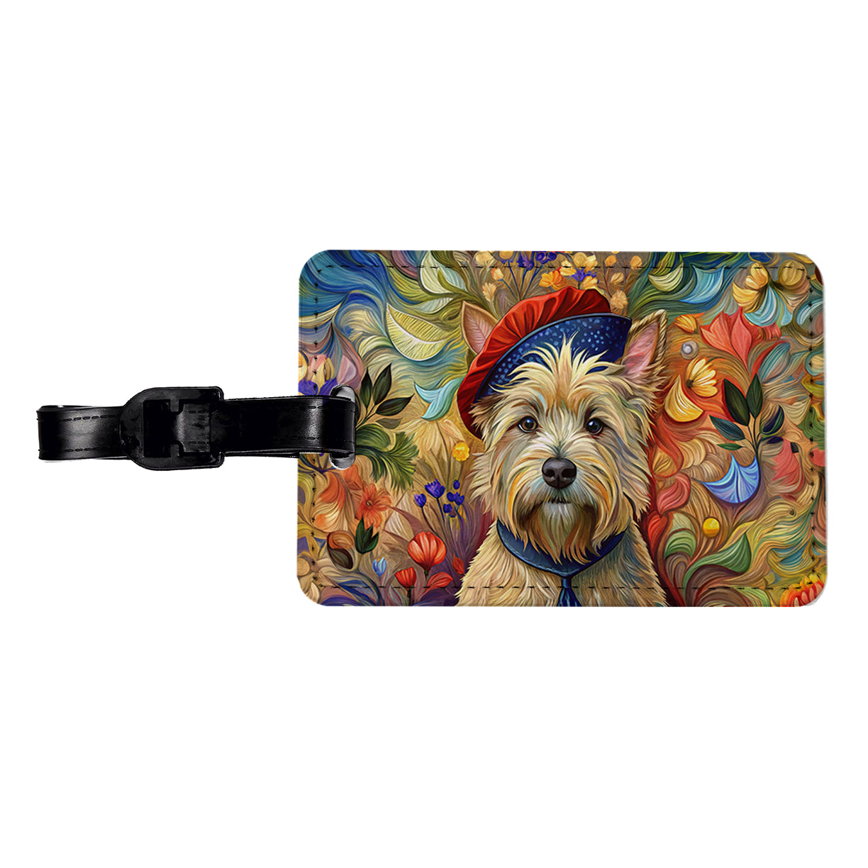 Cairn Terrier Dog French Bohemian Art Travel Faux Leather Luggage Tag