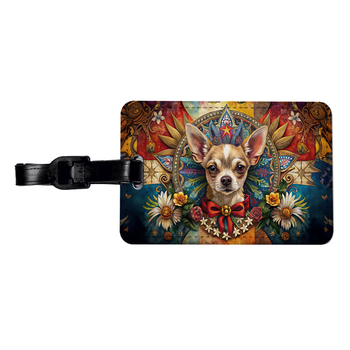 Chihuahua Dog French Bohemian Art Travel Faux Leather Luggage Tag