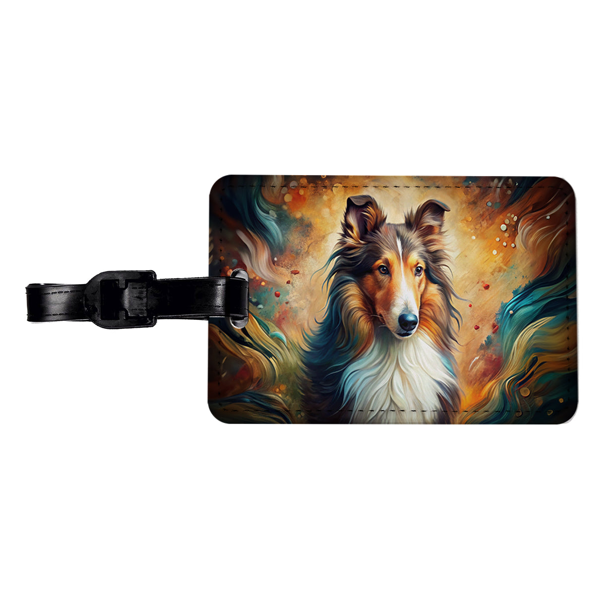 Collie Dog Abstract Art Travel Faux Leather Luggage Tag