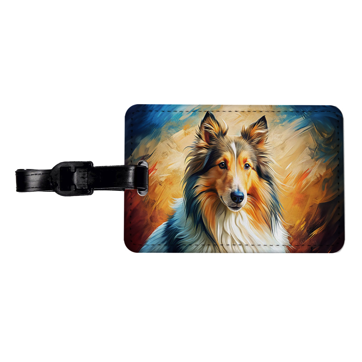 Collie Dog Expressionism Art Travel Faux Leather Luggage Tag