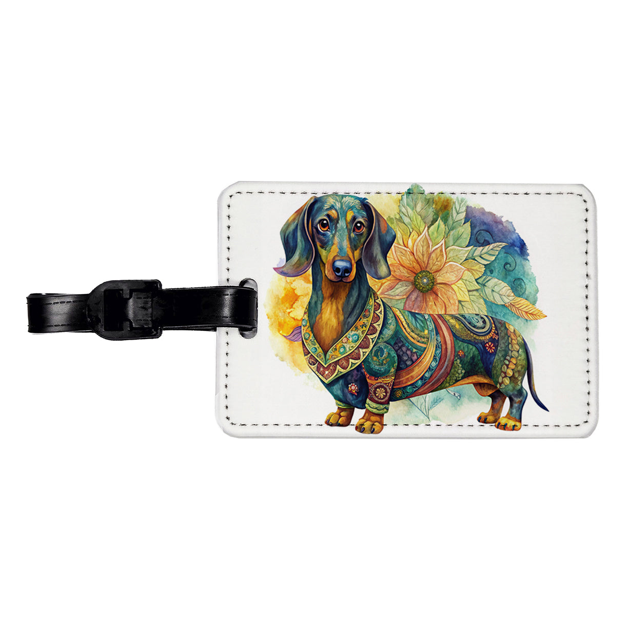 Dachshund Dog Bohemian Art Travel Faux Leather Luggage Tag