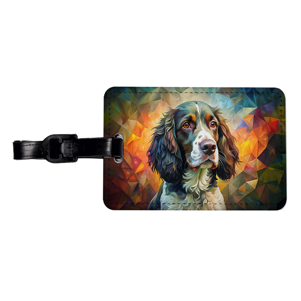 English Springer Spaniel Dog Abstract Art Travel Faux Leather Luggage Tag