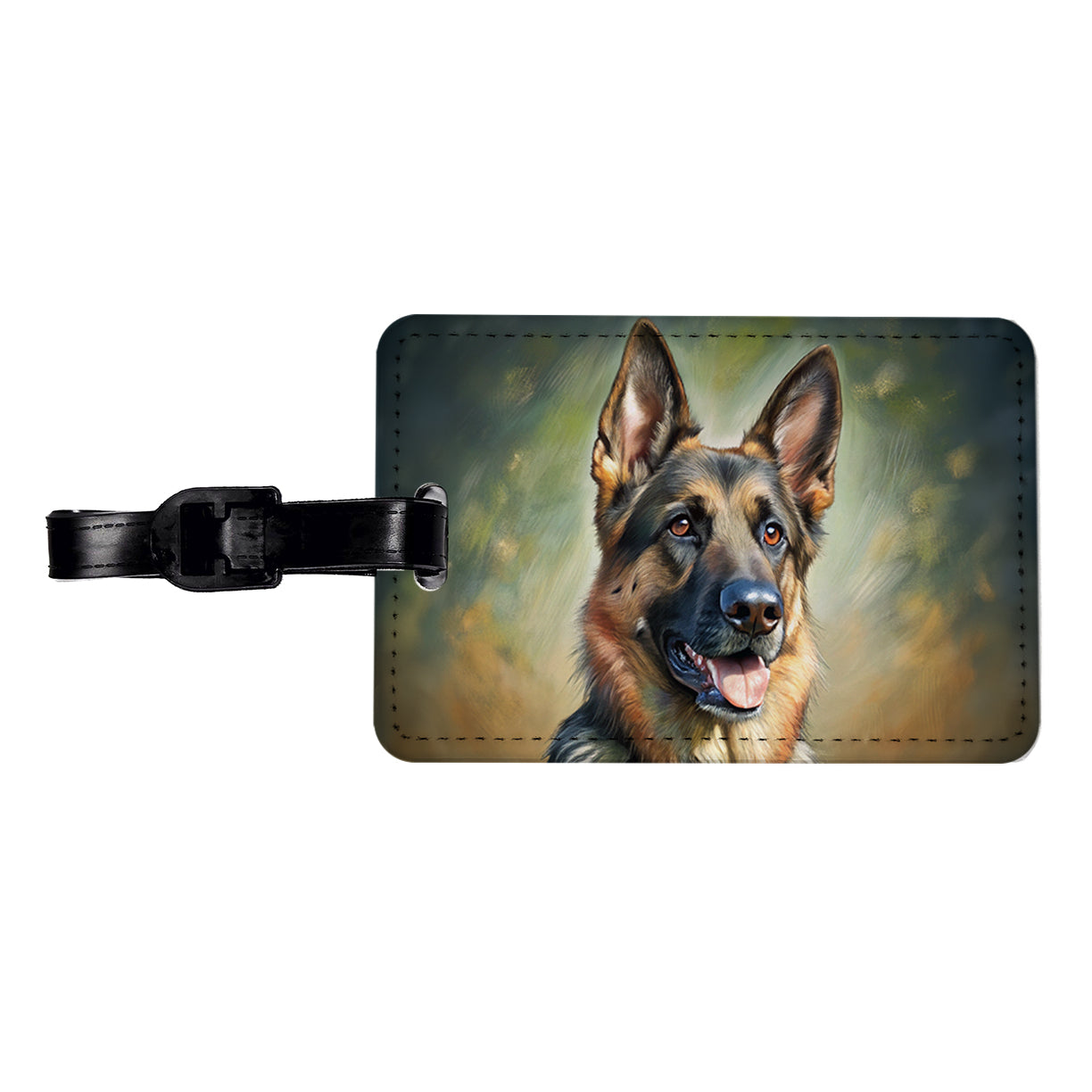 German Shepherd Dog Illustration Travel Faux Leather Luggage Tag