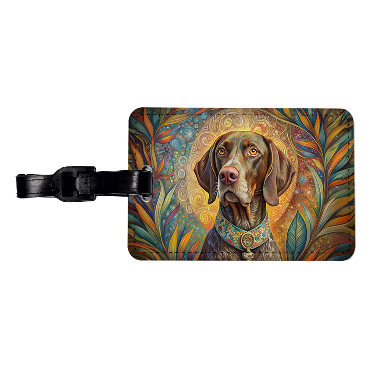 German Shorthaired Pointer Dog Bohemian Art Travel Faux Leather Luggage Tag