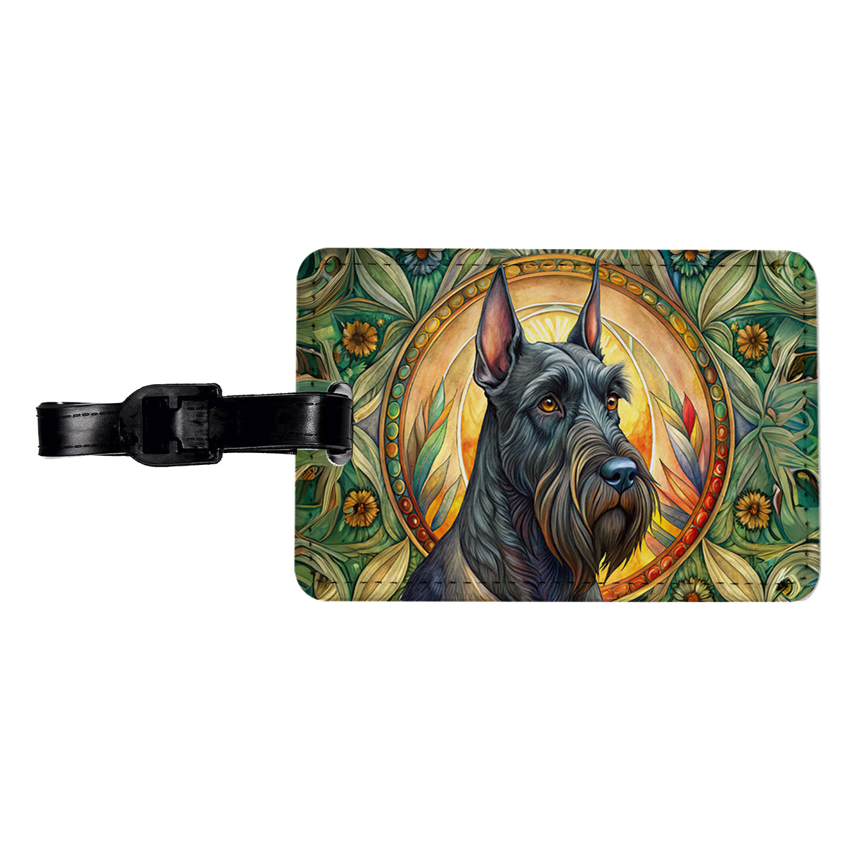 Giant Schnauzer Dog Art Nouveau Travel Faux Leather Luggage Tag