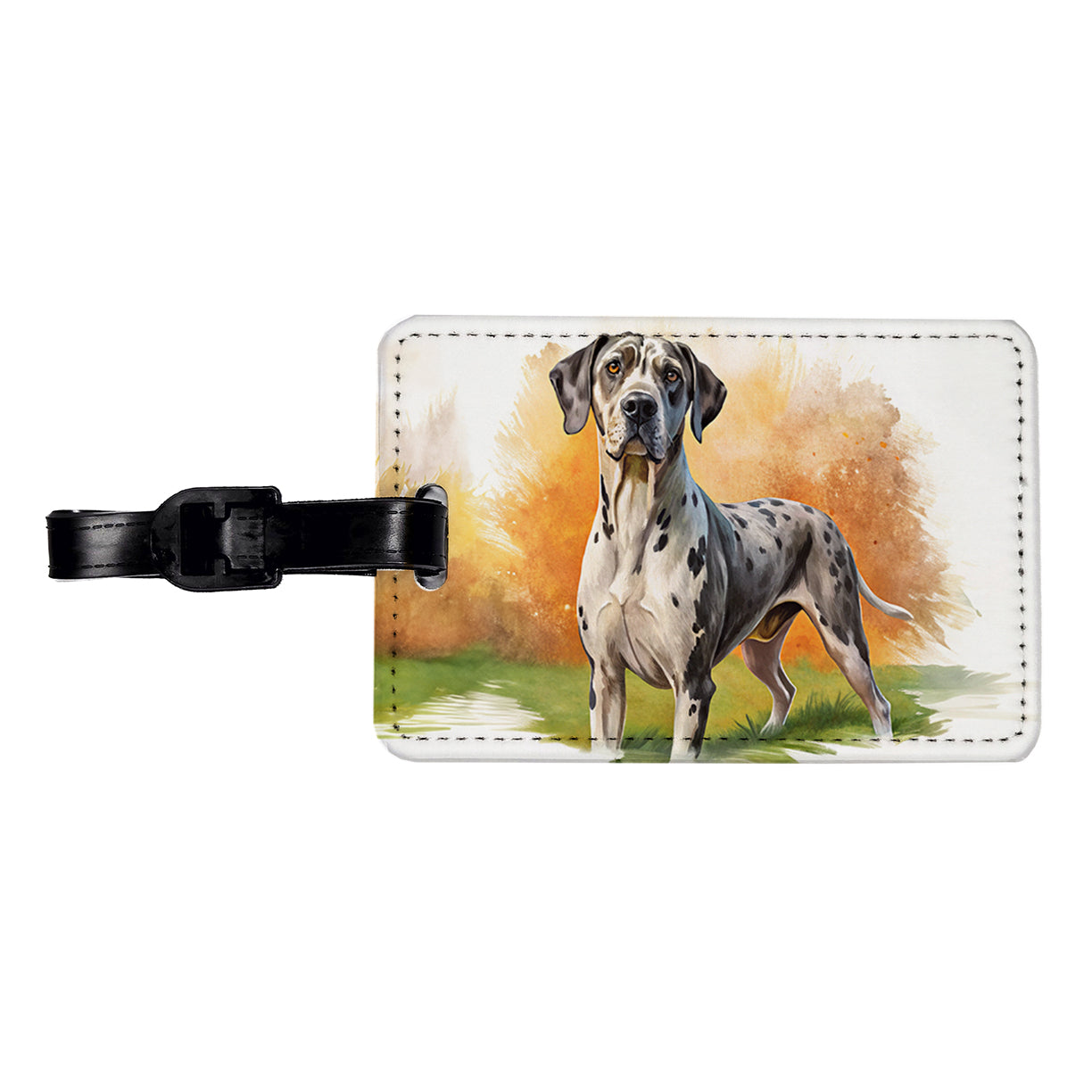 Great Dane Dog Illustration Travel Faux Leather Luggage Tag