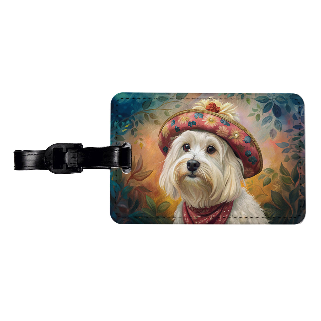 Maltese Dog French Bohemian Art Travel Faux Leather Luggage Tag