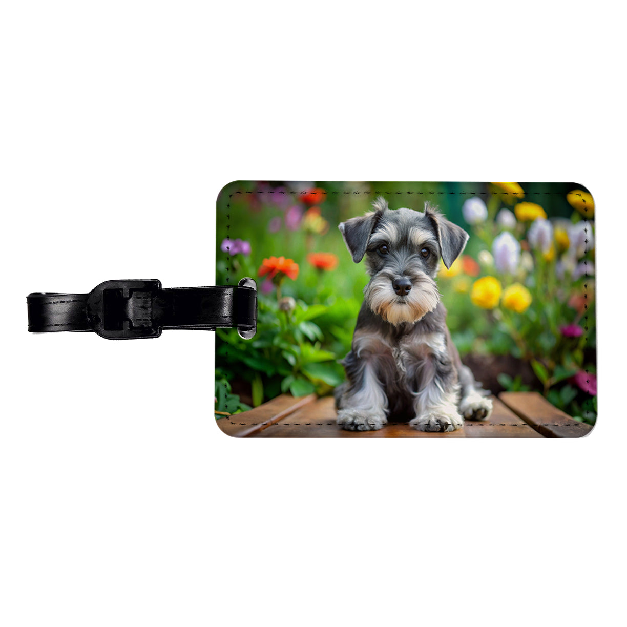 Miniature Schnauzer Dog Puppy Photo Travel Faux Leather Luggage Tag