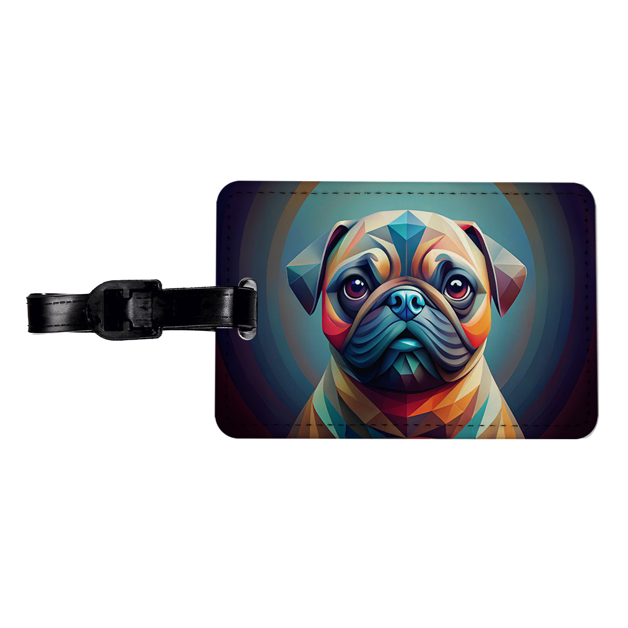 Pug Dog Abstract Stylized Art Travel Faux Leather Luggage Tag