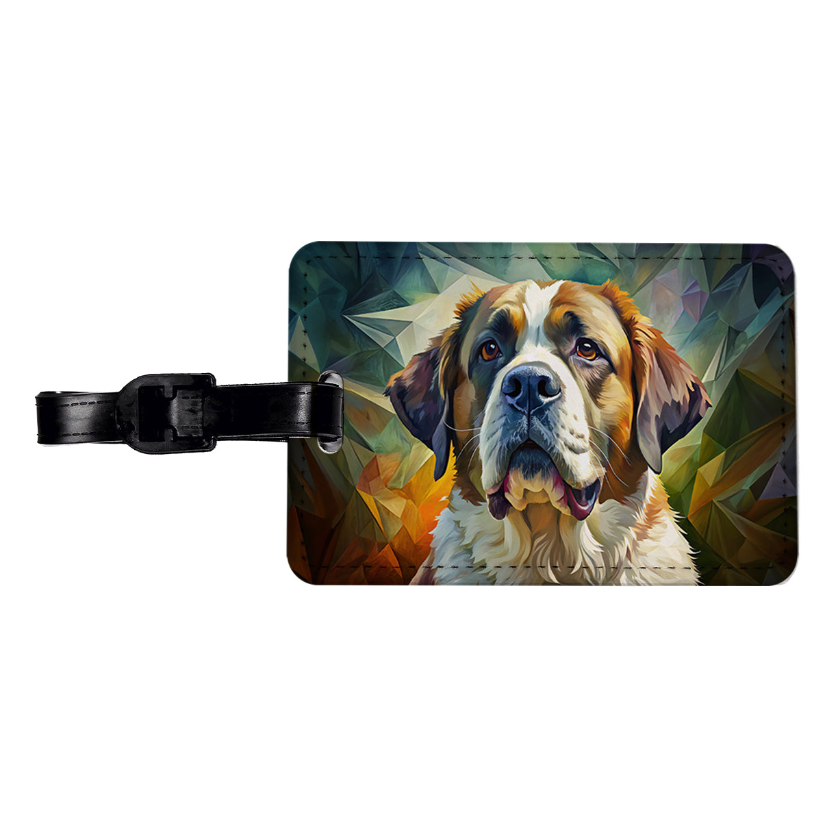 Saint Bernard Dog Contemporary Art Travel Faux Leather Luggage Tag