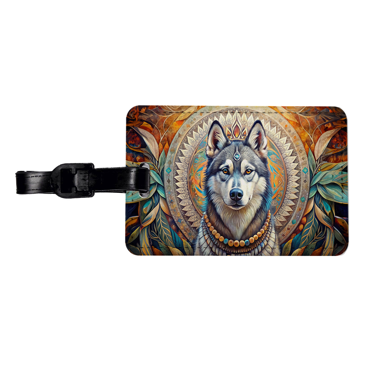 Siberian Husky Dog Bohemian Art Travel Faux Leather Luggage Tag