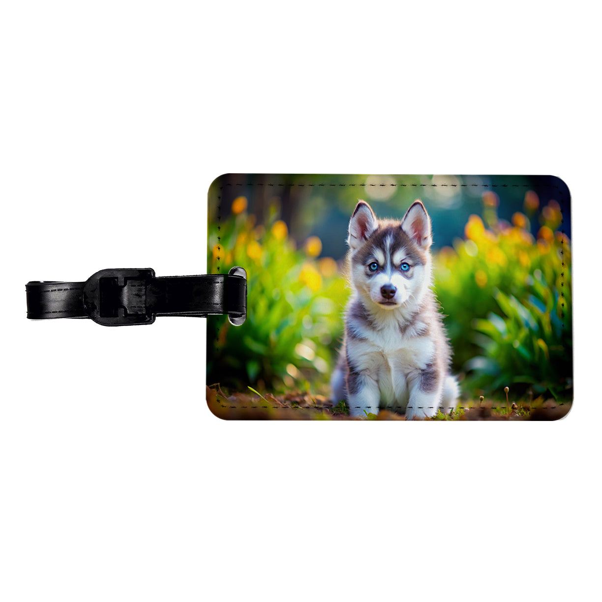 Siberian Husky Dog Puppy Photo Travel Faux Leather Luggage Tag
