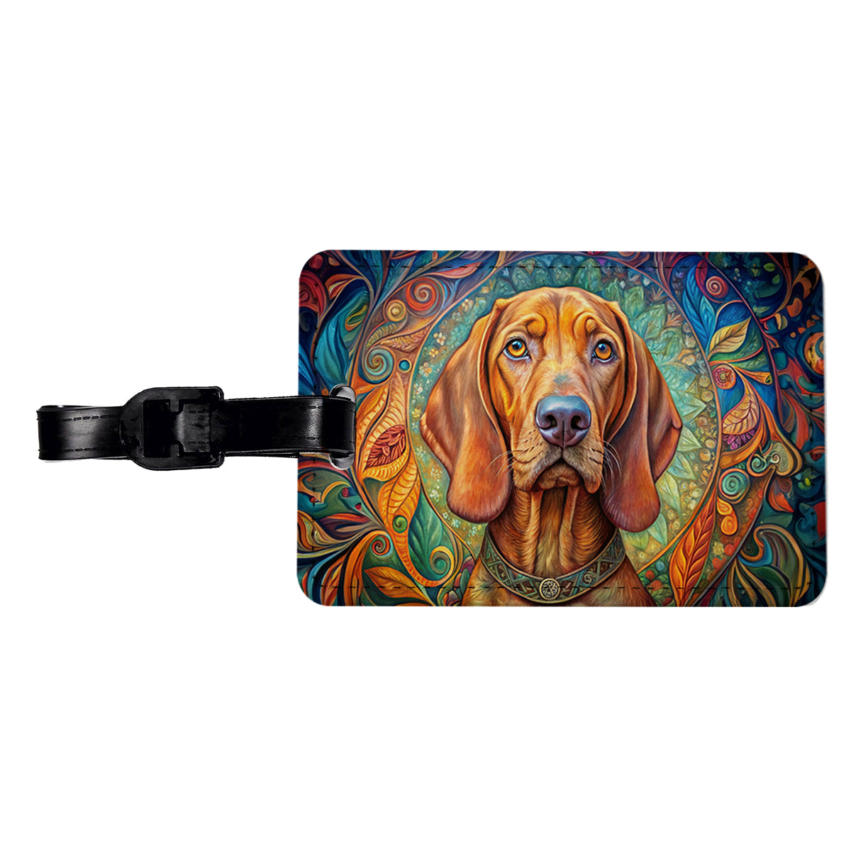Vizsla Dog Bohemian Art Travel Faux Leather Luggage Tag