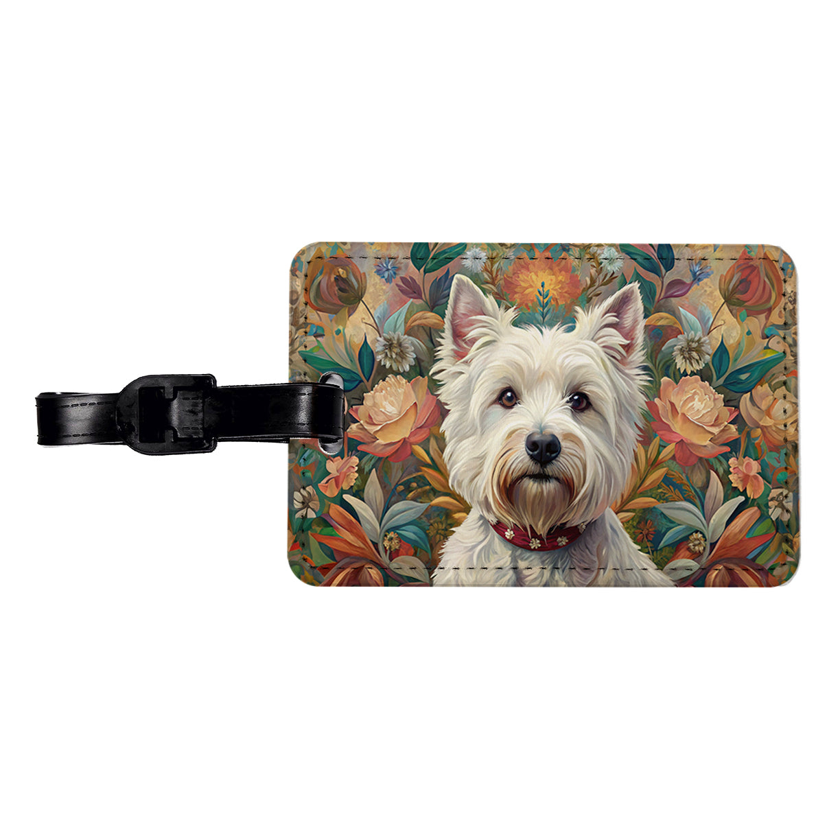 West Highland White Terrier Westie Dog French Bohemian Art Travel Faux Leather Luggage Tag