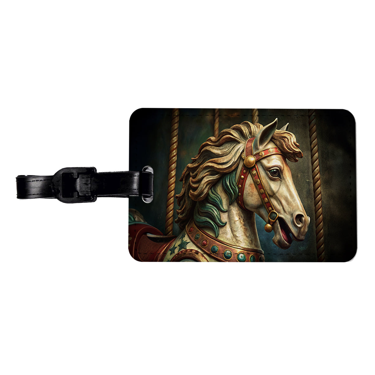 Carousel Horse Close-up Travel Faux Leather Luggage Tag