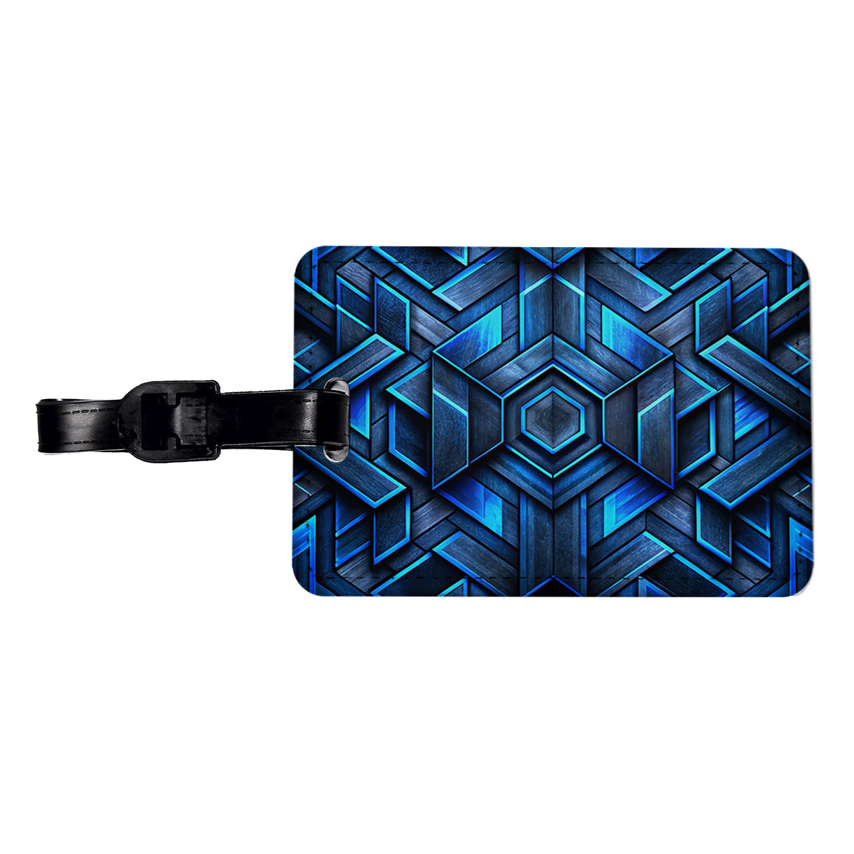 Chunky Angular Black And Blue Design Pattern Travel Faux Leather Luggage Tag