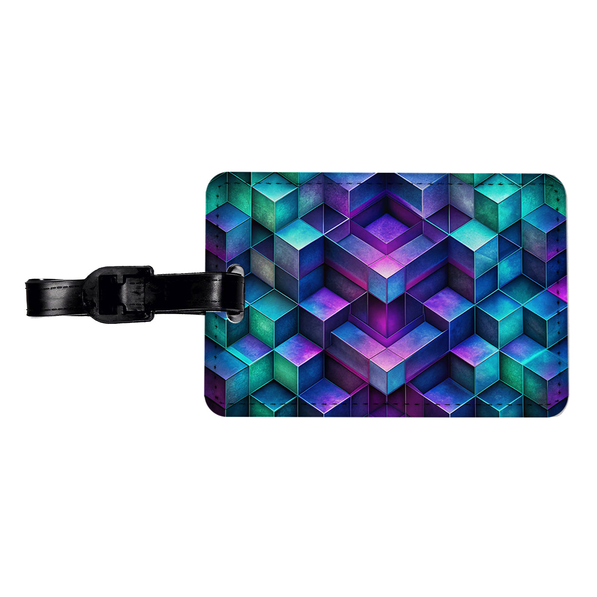 Chunky Angular Blue Purple Green Design Pattern Travel Faux Leather Luggage Tag