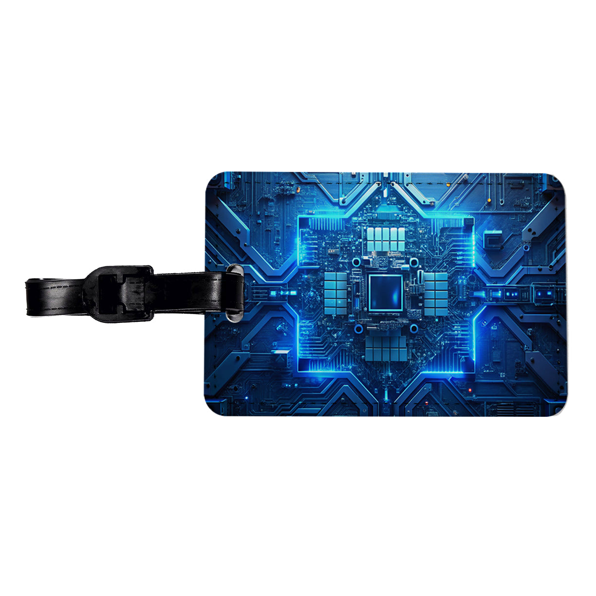 Intricate Blue Circuit Board Travel Faux Leather Luggage Tag