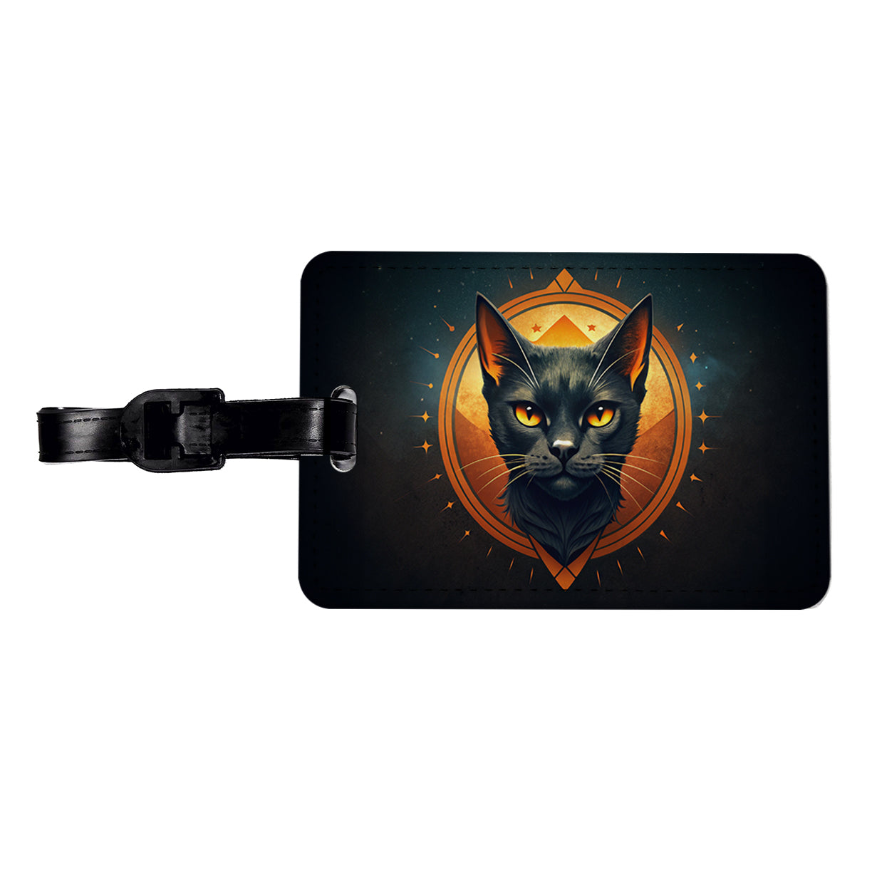 Noir Black Cat Design Travel Faux Leather Luggage Tag