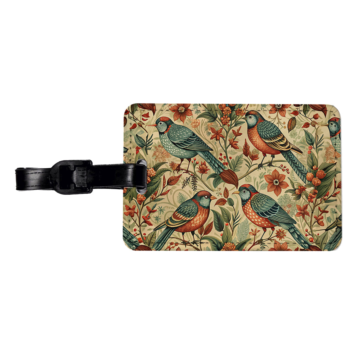 Retro Birds Floral Pattern Vintage Design Travel Faux Leather Luggage Tag
