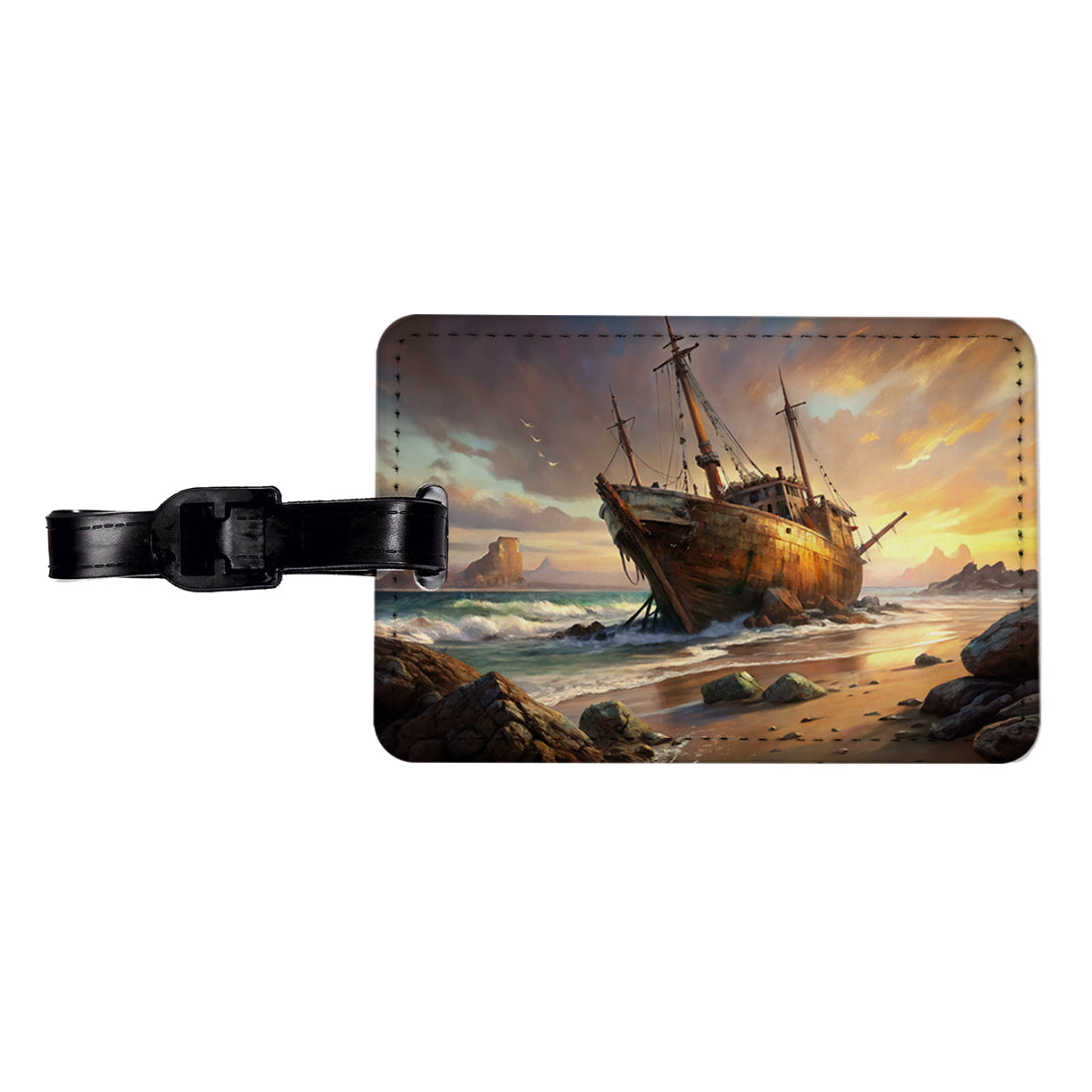 Shipwreck on the Beach Travel Faux Leather Luggage Tag