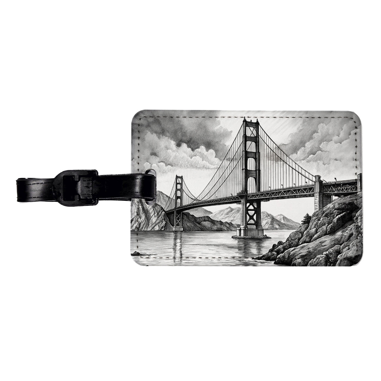 Sketch Of Golden Gate Bridge San Francisco California Travel Faux Leather Luggage Tag