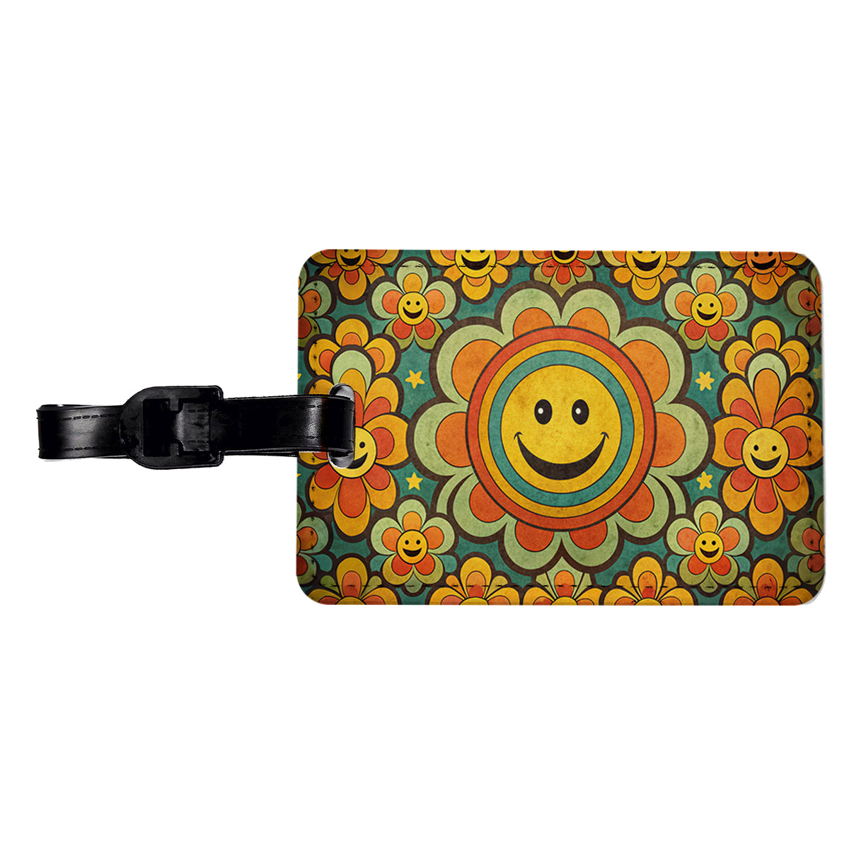 Vintage Retro Hippie Smile Pattern Design Travel Faux Leather Luggage Tag