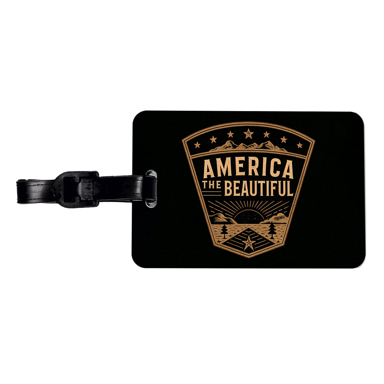America The Beautiful United States USA Patriotic Black Tan Travel Faux Leather Luggage Tag
