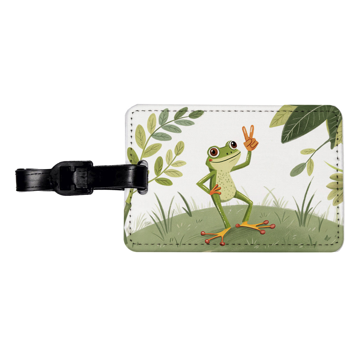 Frog Peace Sign Drawing Funny Travel Faux Leather Luggage Tag
