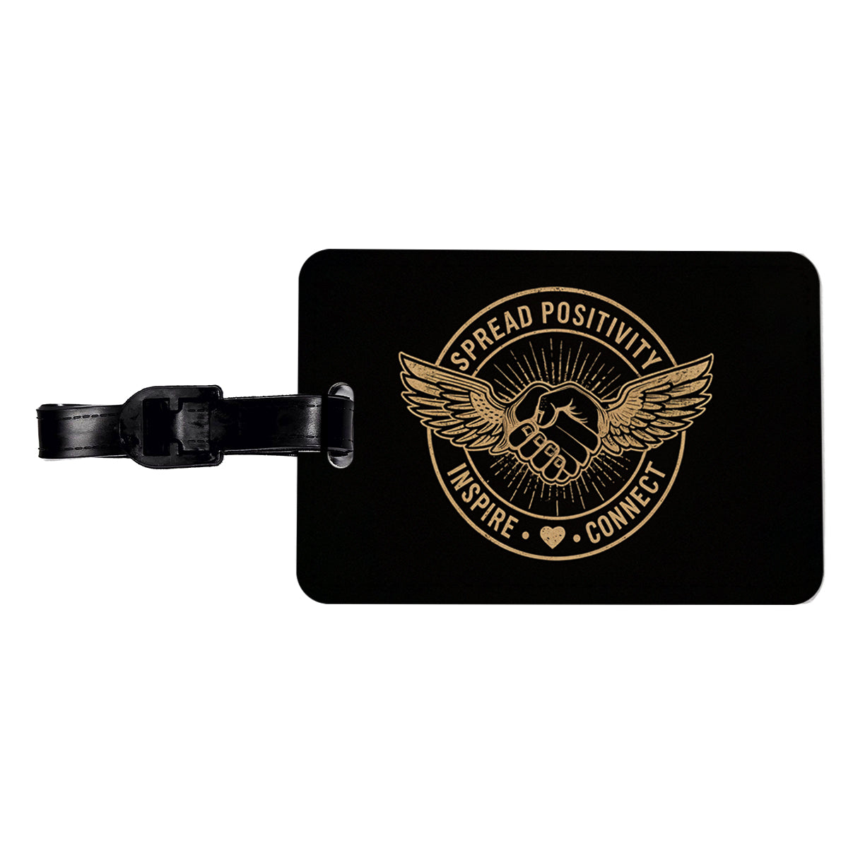 Spread Positivity Black Tan Travel Faux Leather Luggage Tag
