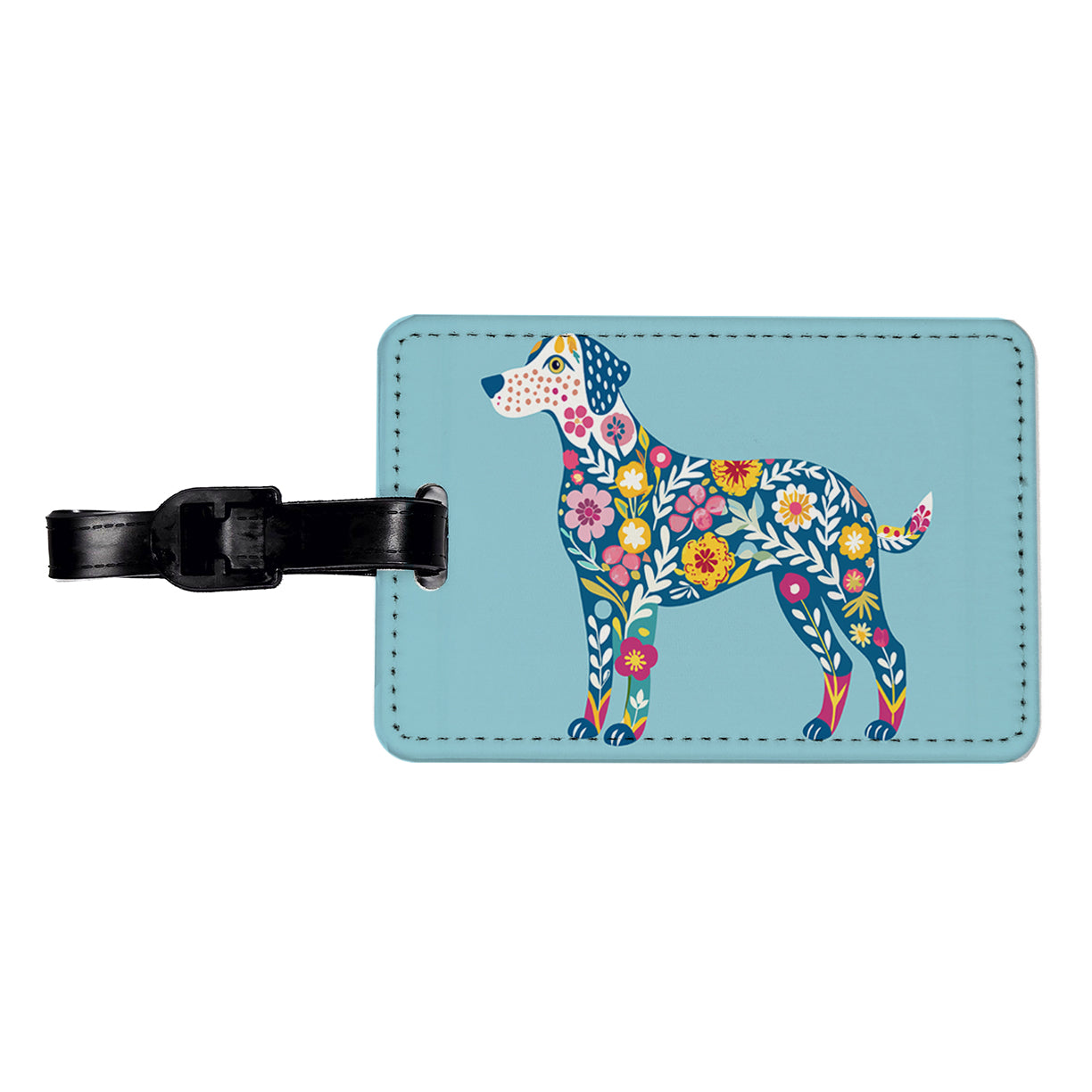 Weimador Floral Motif Blue Dog Travel Faux Leather Luggage Tag