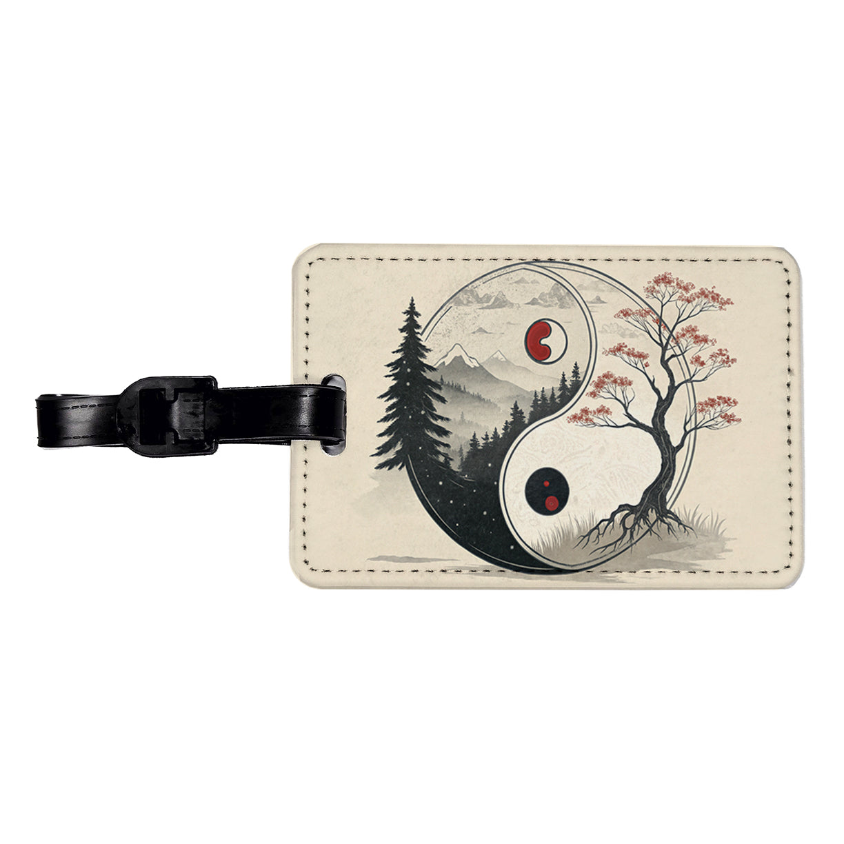 Yin Yang Japanese Cherry Blossoms Travel Faux Leather Luggage Tag