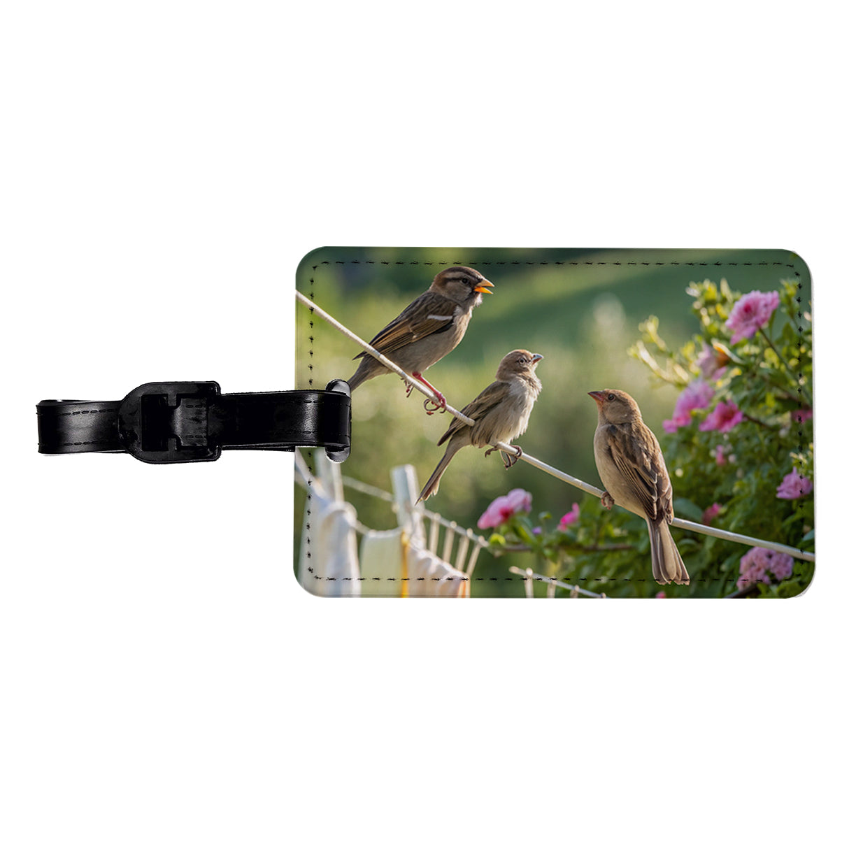 Birds On A Clothesline Travel Faux Leather Luggage Tag